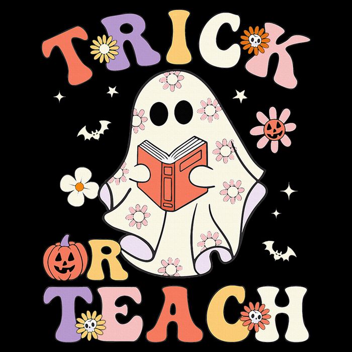 Groovy Teacher Halloween Trick Or Teach Retro Floral Ghost 7-Panel Snapback Hat