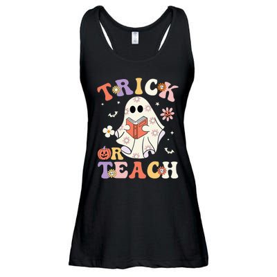 Groovy Teacher Halloween Trick Or Teach Retro Floral Ghost Ladies Essential Flowy Tank