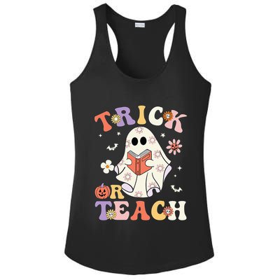 Groovy Teacher Halloween Trick Or Teach Retro Floral Ghost Ladies PosiCharge Competitor Racerback Tank