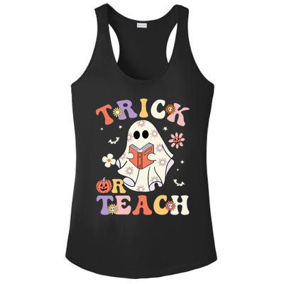 Groovy Teacher Halloween Trick Or Teach Retro Floral Ghost Ladies PosiCharge Competitor Racerback Tank