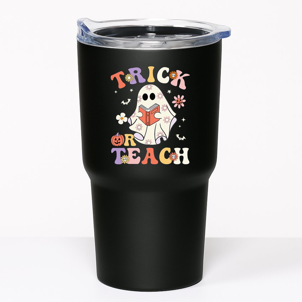 Groovy Teacher Halloween Trick Or Teach Retro Floral Ghost Tumbler