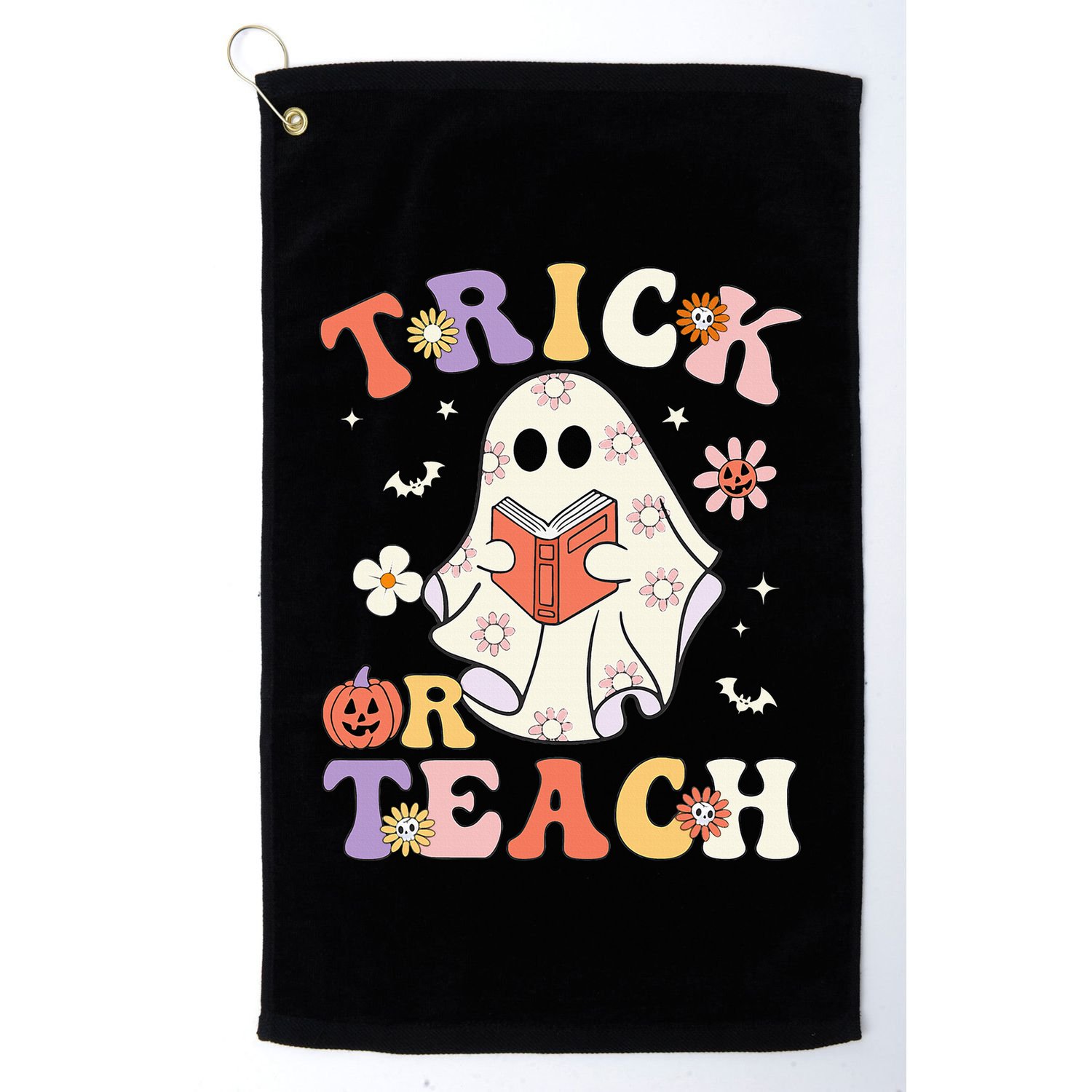 Groovy Teacher Halloween Trick Or Teach Retro Floral Ghost Golf Towel