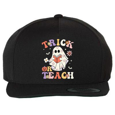 Groovy Teacher Halloween Trick Or Teach Retro Floral Ghost Wool Snapback Cap
