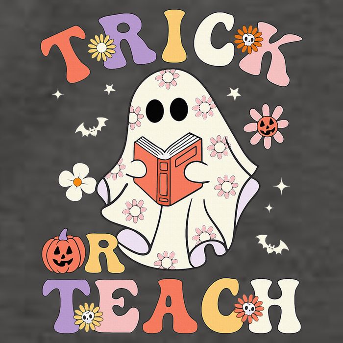 Groovy Teacher Halloween Trick Or Teach Retro Floral Ghost Vector Backpack