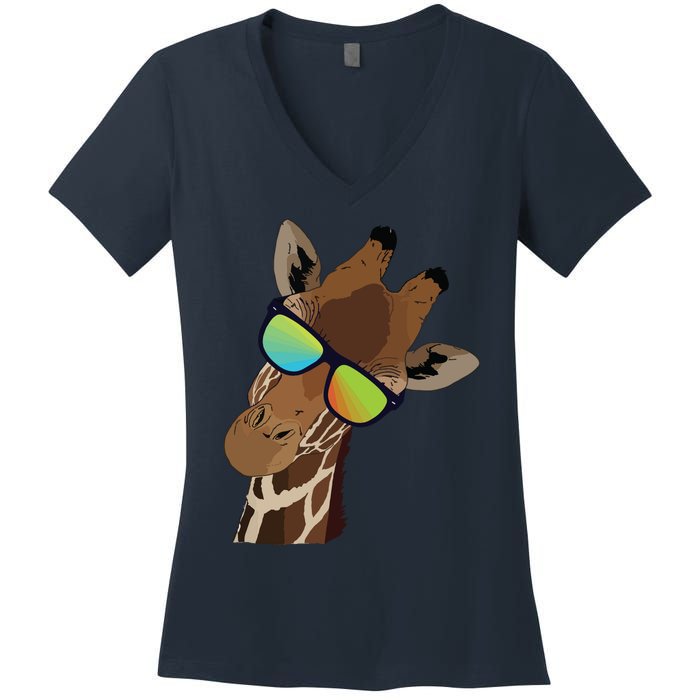 Good Time Hipster Giraffe, Giraffe Sunglasses Gift Women's V-Neck T-Shirt