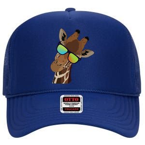 Good Time Hipster Giraffe, Giraffe Sunglasses Gift High Crown Mesh Back Trucker Hat