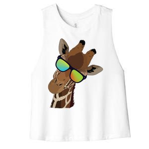 Good Time Hipster Giraffe, Giraffe Sunglasses Gift Women's Racerback Cropped Tank