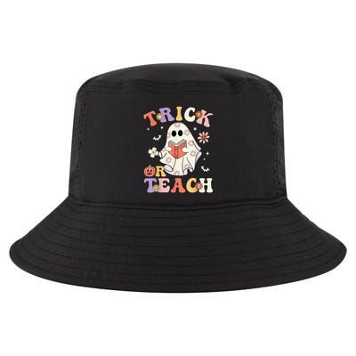Groovy Teacher Halloween Trick or Teach Retro Floral Ghost Cool Comfort Performance Bucket Hat