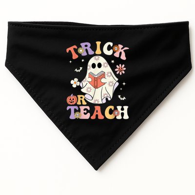 Groovy Teacher Halloween Trick or Teach Retro Floral Ghost USA-Made Doggie Bandana