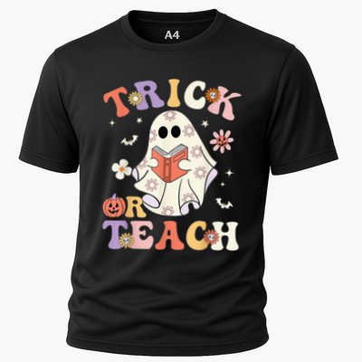 Groovy Teacher Halloween Trick or Teach Retro Floral Ghost Performance Shirt