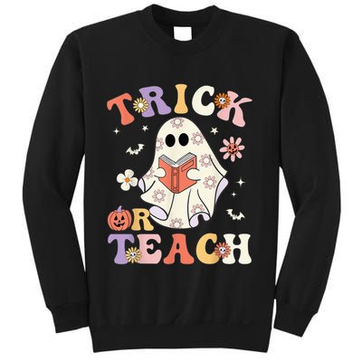Groovy Teacher Halloween Trick or Teach Retro Floral Ghost Sweatshirt