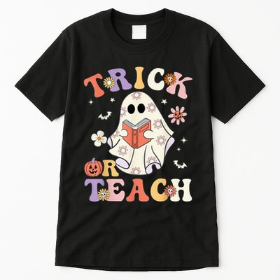 Groovy Teacher Halloween Trick or Teach Retro Floral Ghost Tall T-Shirt