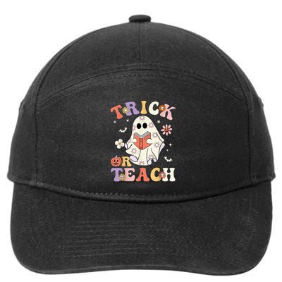 Groovy Teacher Halloween Trick or Teach Retro Floral Ghost 7-Panel Snapback Hat