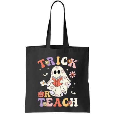 Groovy Teacher Halloween Trick or Teach Retro Floral Ghost Bag