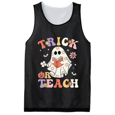 Groovy Teacher Halloween Trick or Teach Retro Floral Ghost Mesh Reversible Basketball Jersey Tank