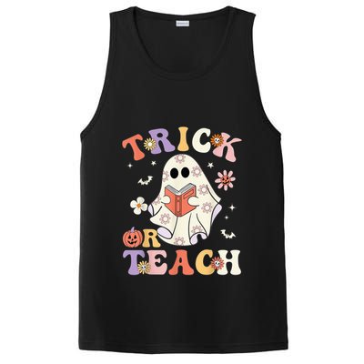 Groovy Teacher Halloween Trick or Teach Retro Floral Ghost PosiCharge Competitor Tank