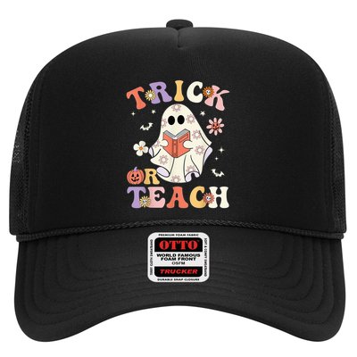 Groovy Teacher Halloween Trick or Teach Retro Floral Ghost Trucker Hat