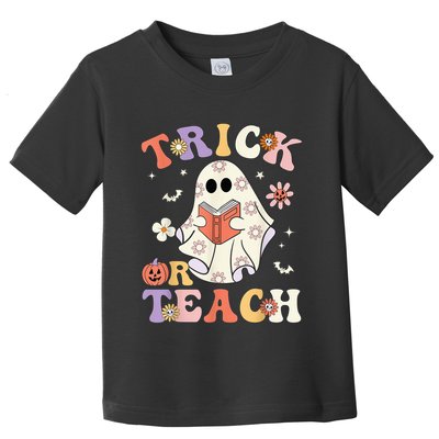 Groovy Teacher Halloween Trick or Teach Retro Floral Ghost Toddler T-Shirt