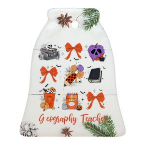 Geography Teacher Halloween Pencil Halloween Coquette Ceramic Bell Ornament