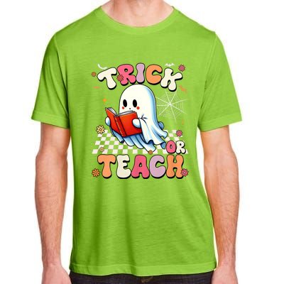 Groovy Teacher Halloween Retro Trick Or Teach Floral Ghost Adult ChromaSoft Performance T-Shirt