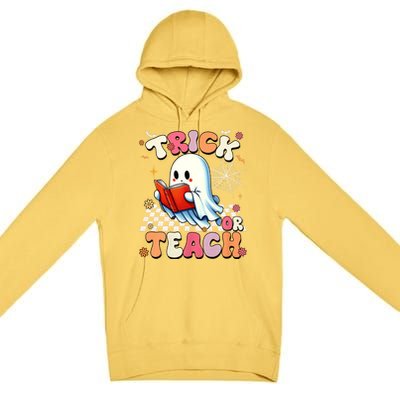 Groovy Teacher Halloween Retro Trick Or Teach Floral Ghost Premium Pullover Hoodie