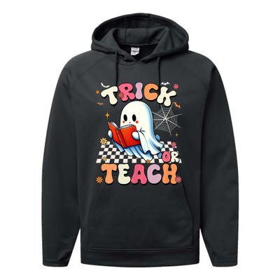 Groovy Teacher Halloween Retro Trick Or Teach Floral Ghost Performance Fleece Hoodie