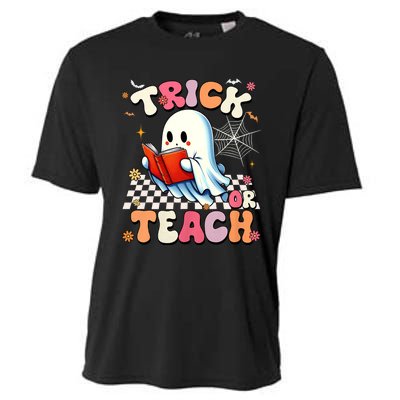 Groovy Teacher Halloween Retro Trick Or Teach Floral Ghost Cooling Performance Crew T-Shirt