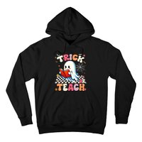 Groovy Teacher Halloween Retro Trick Or Teach Floral Ghost Hoodie