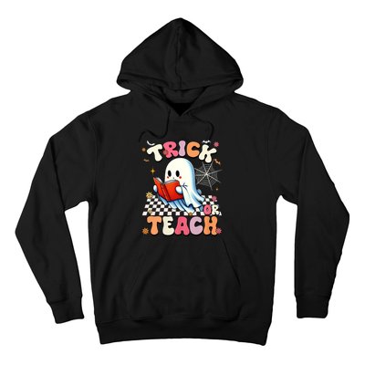 Groovy Teacher Halloween Retro Trick Or Teach Floral Ghost Hoodie