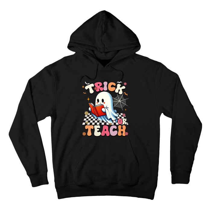 Groovy Teacher Halloween Retro Trick Or Teach Floral Ghost Hoodie