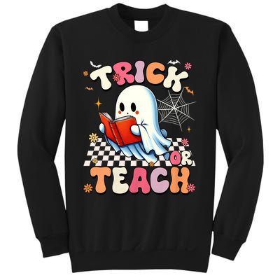 Groovy Teacher Halloween Retro Trick Or Teach Floral Ghost Sweatshirt