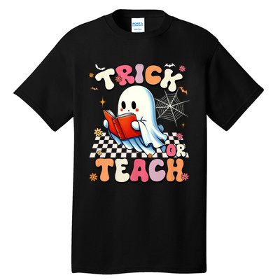 Groovy Teacher Halloween Retro Trick Or Teach Floral Ghost Tall T-Shirt