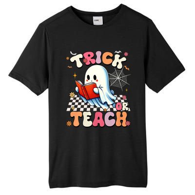 Groovy Teacher Halloween Retro Trick Or Teach Floral Ghost Tall Fusion ChromaSoft Performance T-Shirt