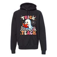 Groovy Teacher Halloween Retro Trick Or Teach Floral Ghost Premium Hoodie