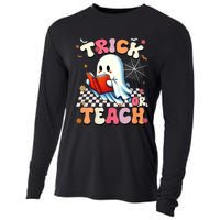 Groovy Teacher Halloween Retro Trick Or Teach Floral Ghost Cooling Performance Long Sleeve Crew