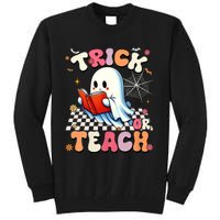 Groovy Teacher Halloween Retro Trick Or Teach Floral Ghost Tall Sweatshirt