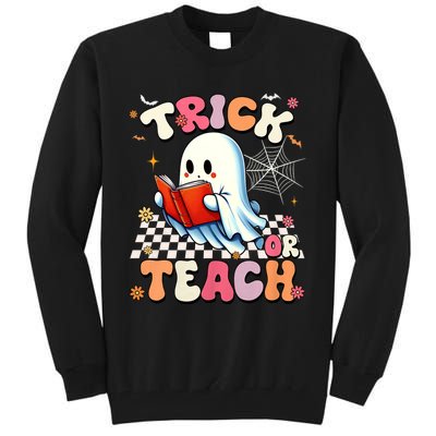 Groovy Teacher Halloween Retro Trick Or Teach Floral Ghost Tall Sweatshirt