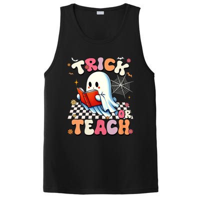 Groovy Teacher Halloween Retro Trick Or Teach Floral Ghost PosiCharge Competitor Tank