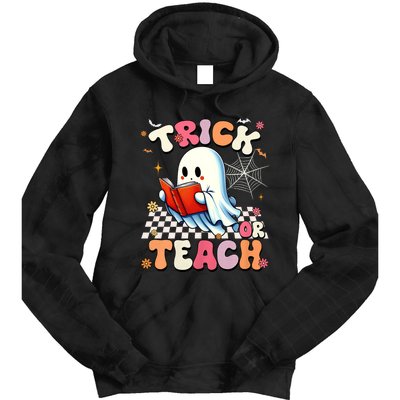 Groovy Teacher Halloween Retro Trick Or Teach Floral Ghost Tie Dye Hoodie