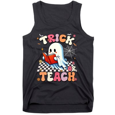 Groovy Teacher Halloween Retro Trick Or Teach Floral Ghost Tank Top