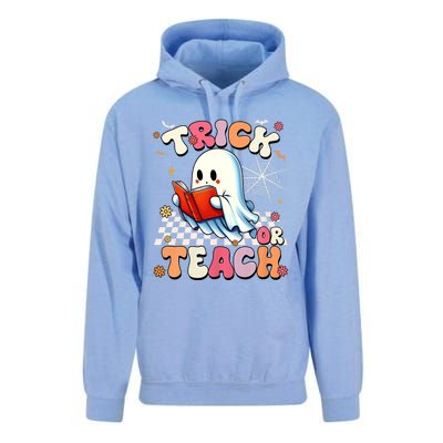 Groovy Teacher Halloween Retro Trick Or Teach Floral Ghost Unisex Surf Hoodie