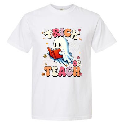 Groovy Teacher Halloween Retro Trick Or Teach Floral Ghost Garment-Dyed Heavyweight T-Shirt