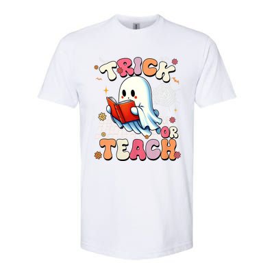 Groovy Teacher Halloween Retro Trick Or Teach Floral Ghost Softstyle CVC T-Shirt