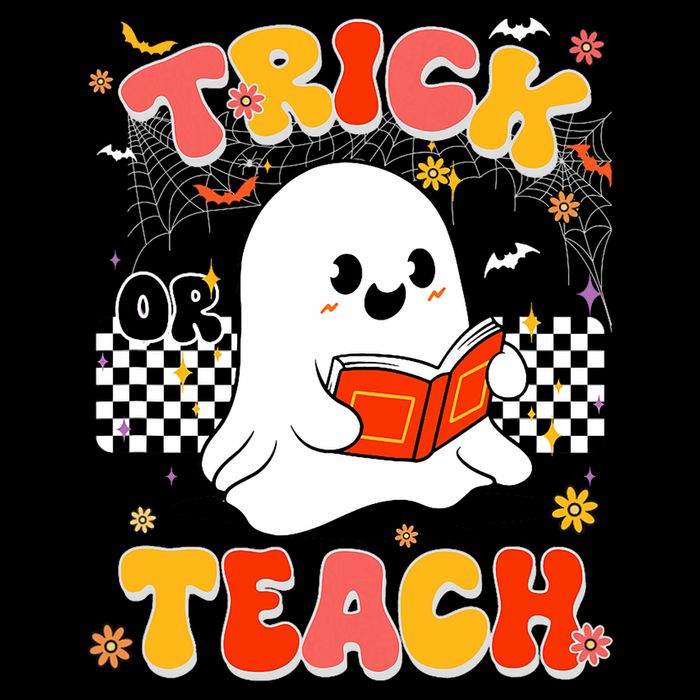 Groovy Teacher Halloween Retro Trick Or Teach Floral Ghost 7-Panel Snapback Hat