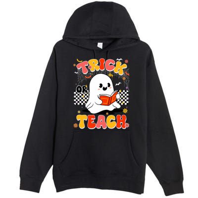 Groovy Teacher Halloween Retro Trick Or Teach Floral Ghost Premium Pullover Hoodie