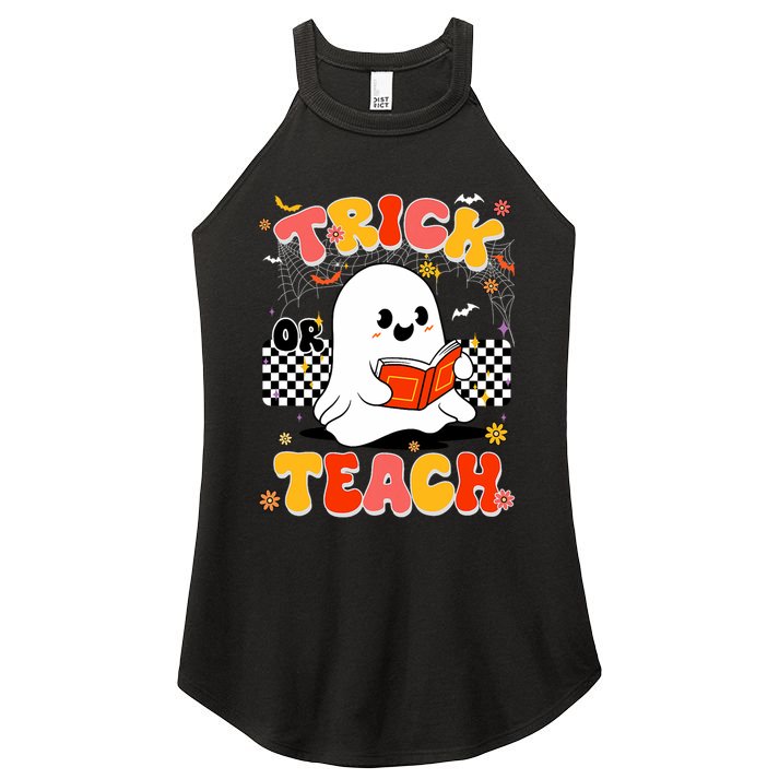 Groovy Teacher Halloween Retro Trick Or Teach Floral Ghost Women's Perfect Tri Rocker Tank