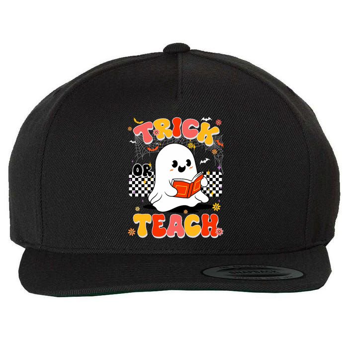 Groovy Teacher Halloween Retro Trick Or Teach Floral Ghost Wool Snapback Cap