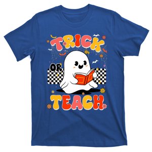 Groovy Teacher Halloween Retro Trick Or Teach Floral Ghost T-Shirt