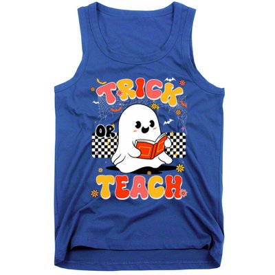 Groovy Teacher Halloween Retro Trick Or Teach Floral Ghost Tank Top