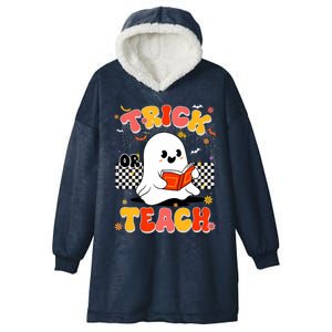 Groovy Teacher Halloween Retro Trick Or Teach Floral Ghost Hooded Wearable Blanket